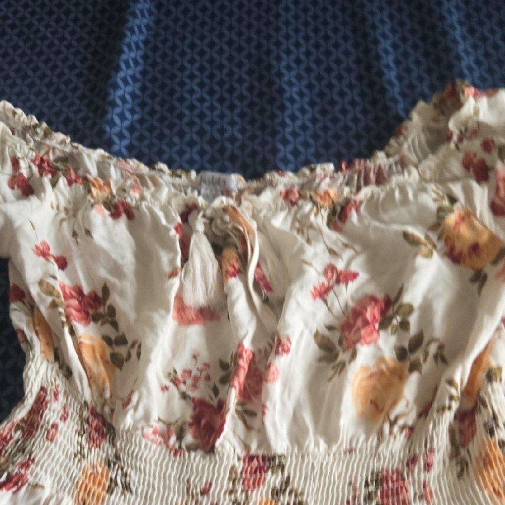 Justify Cream and Orange Ruffled Off-Shoulder Sundress - Picture 3 of 4